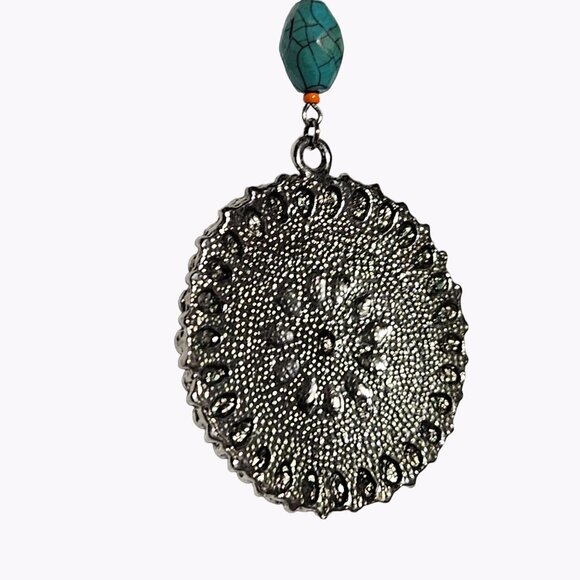 Vintage Native American Turquoise Sunbeam Concho Pendant Necklace Jewelry Women - Picture 6 of 8